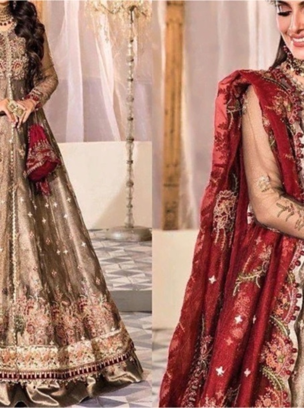 Bridal Embroidered gown in Red & Gold Like New